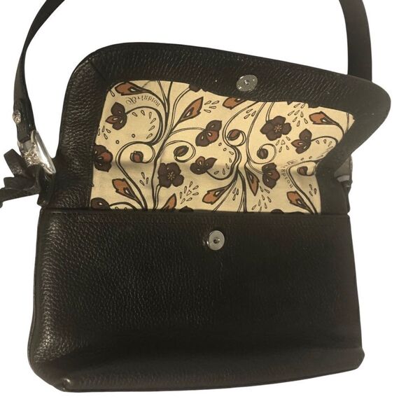 Stylish Small Black Leather Brighton Shoulder Bag with Patent Trim. NWOT - Picture 6 of 12